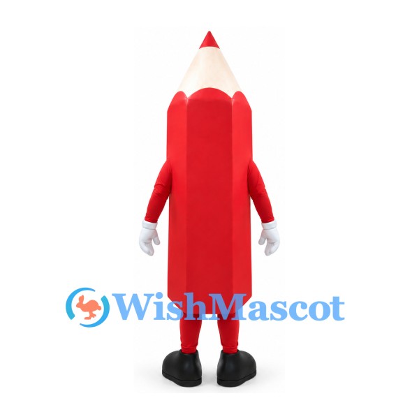 Pencil Mascot Costume in Red with Smiling Face