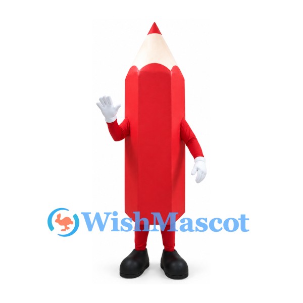 Pencil Mascot Costume in Red with Smiling Face