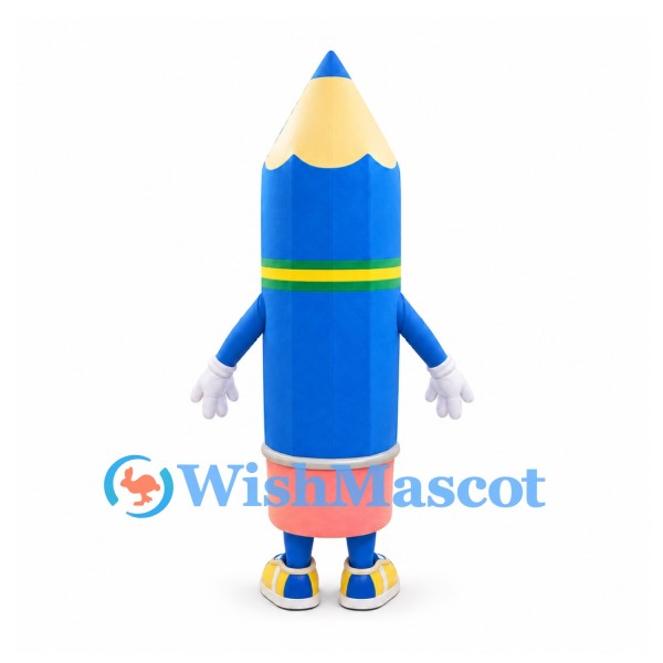 Pencil Mascot Costume in Blue with Green and Yellow Neckline
