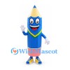 Pencil Mascot Costume in Blue with Green and Yellow Neckline
