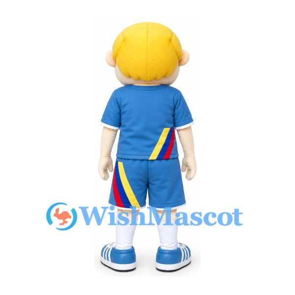 Boy Mascot Costume with Blue Sports Uniform and Multicolor Stripes