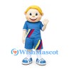 Boy Mascot Costume with Blue Sports Uniform and Multicolor Stripes