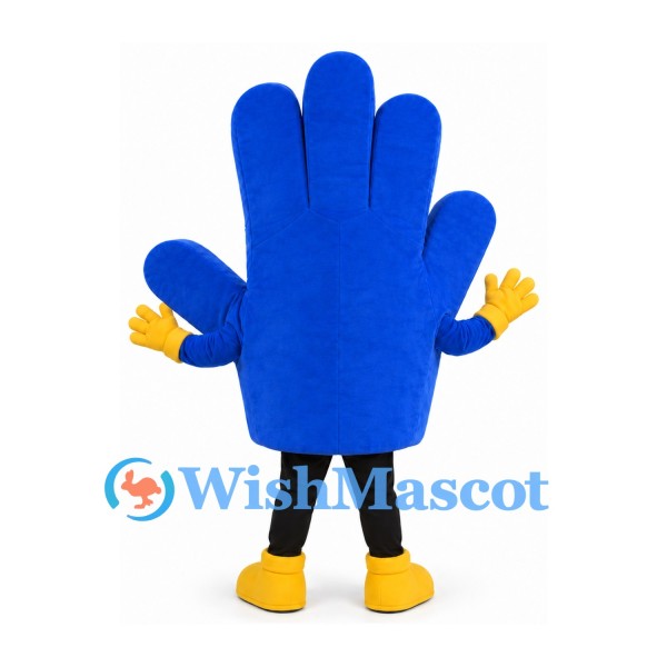 Hand Mascot Costume in Blue with Yellow Fingertips and Shoes