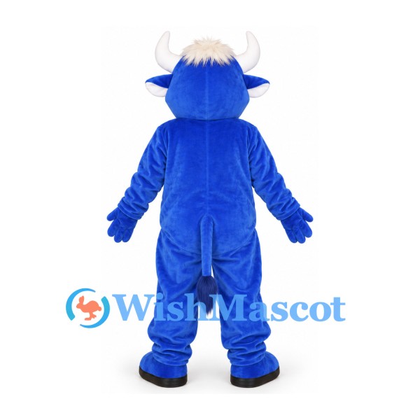 Bull Mascot Costume in Blue with White Horns