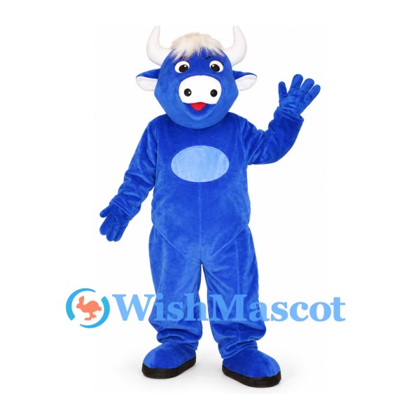 Bull Mascot Costume in Blue with White Horns