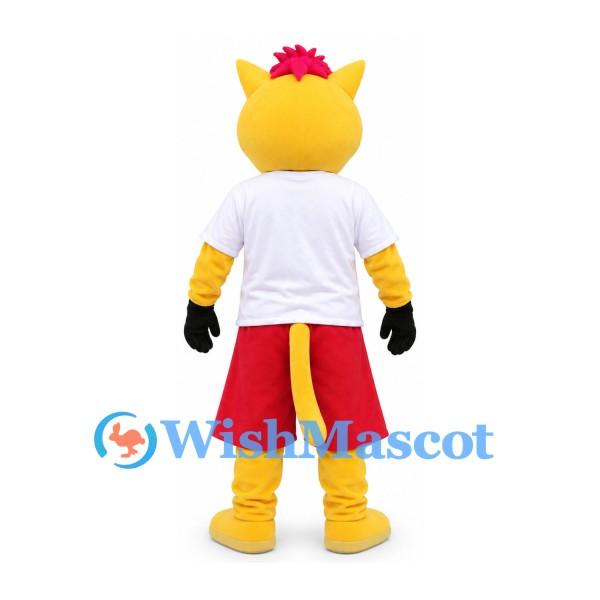 Cat Mascot Costume in Yellow with Red Shorts and Black Bow Tie