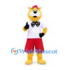 Cat Mascot Costume in Yellow with Red Shorts and Black Bow Tie
