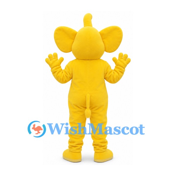 Elephant Mascot Costume in Yellow with Raised Trunk