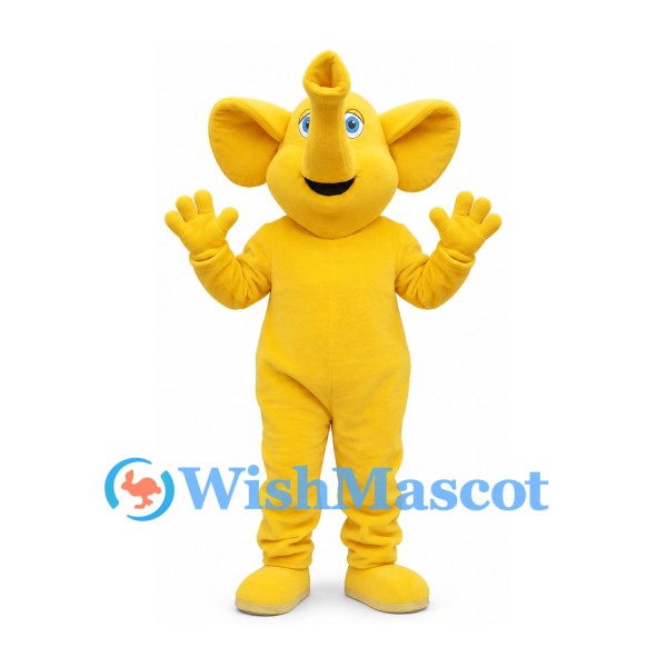Elephant Mascot Costume in Yellow with Raised Trunk