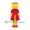Cat Mascot Costume in Yellow with Red Dress and Black Collar