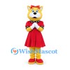 Cat Mascot Costume in Yellow with Red Dress and Black Collar