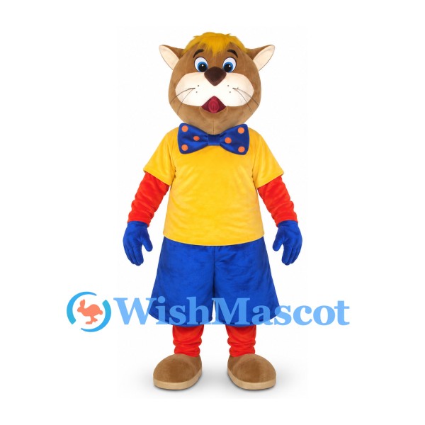 Cat Mascot Costume with Yellow Shirt and Red Sleeves
