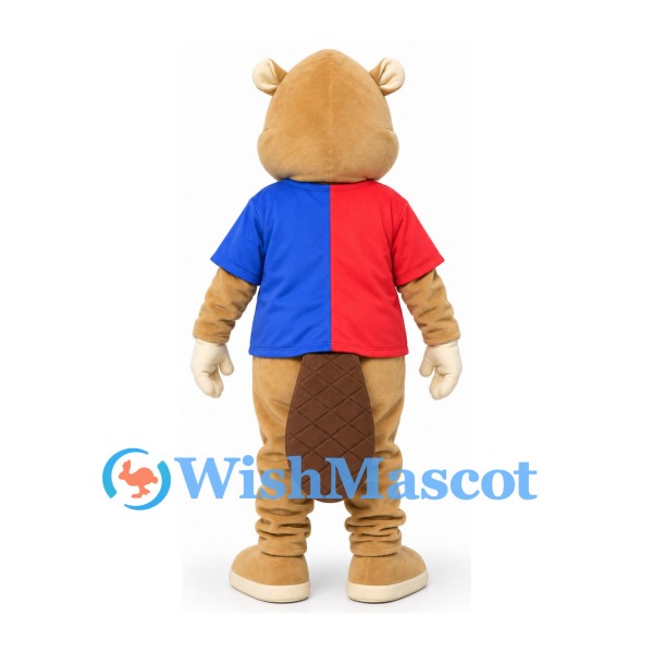 Beaver Mascot Costume with Red and Blue Shirt