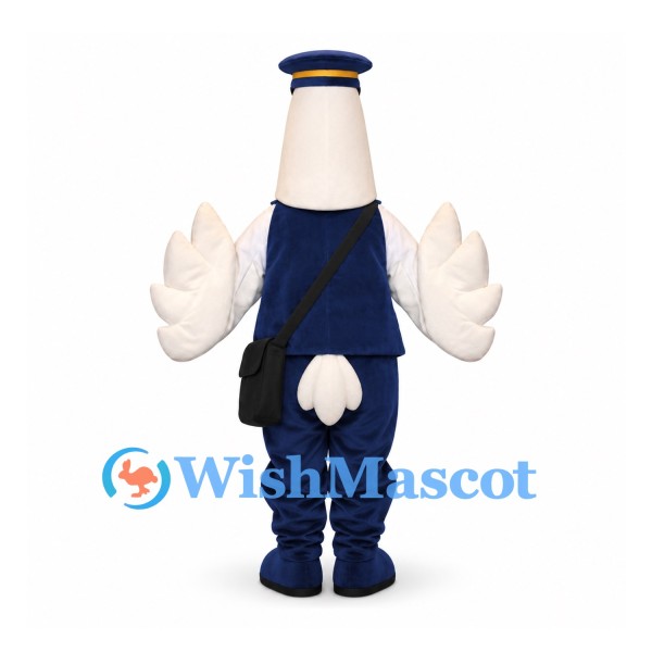 Goose Mascot Costume with Navy Uniform and Shoulder Bag