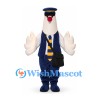 Goose Mascot Costume with Navy Uniform and Shoulder Bag