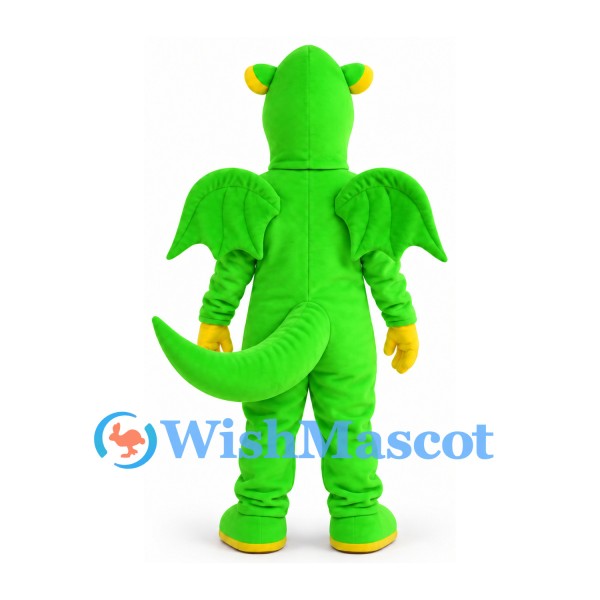 Dragon Mascot Costume in Green with Yellow Belly and Wings