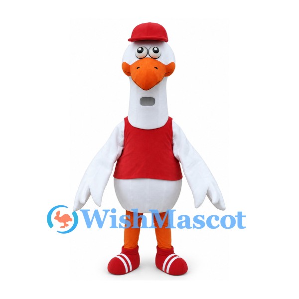 Goose Mascot Costume with Red Cap and Vest