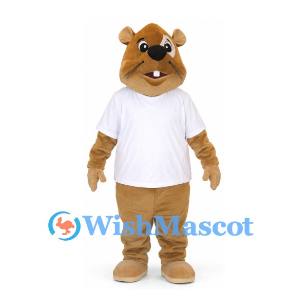 Beaver Mascot Costume with White Shirt