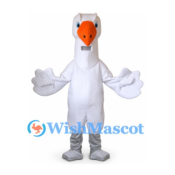 Goose Mascot Costume in White with Orange Beak