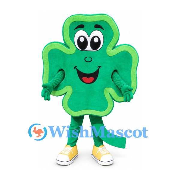 Shamrock Mascot Costume in Green with Yellow Border