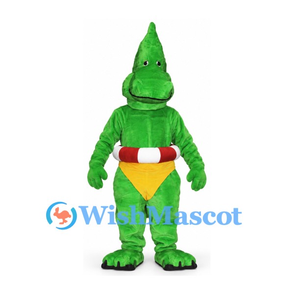 Crocodile Mascot Costume with Yellow Swim Briefs and Red White Ring
