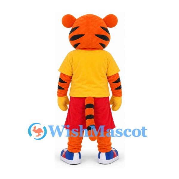 Tiger Mascot Costume with Yellow Shirt and Red Shorts