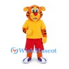 Tiger Mascot Costume with Yellow Shirt and Red Shorts