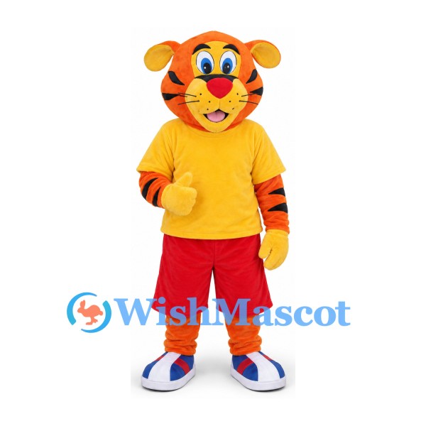 Tiger Mascot Costume with Yellow Shirt and Red Shorts
