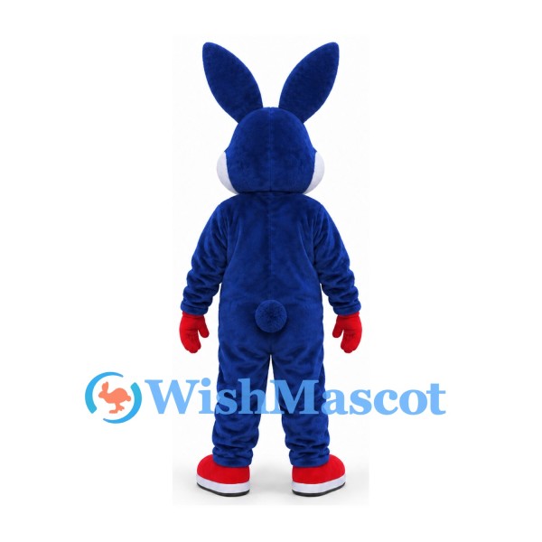 Rabbit Mascot Costume in Navy with Yellow Belly and Red Gloves