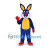 Rabbit Mascot Costume in Navy with Yellow Belly and Red Gloves