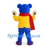 Bear Mascot Costume in Blue with Yellow Shirt and Red Scarf
