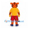 Tiger Mascot Costume in Orange with Yellow Shirt and Red Shorts