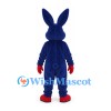 Rabbit Mascot Costume in Blue with Yellow Belly and Red Shoes