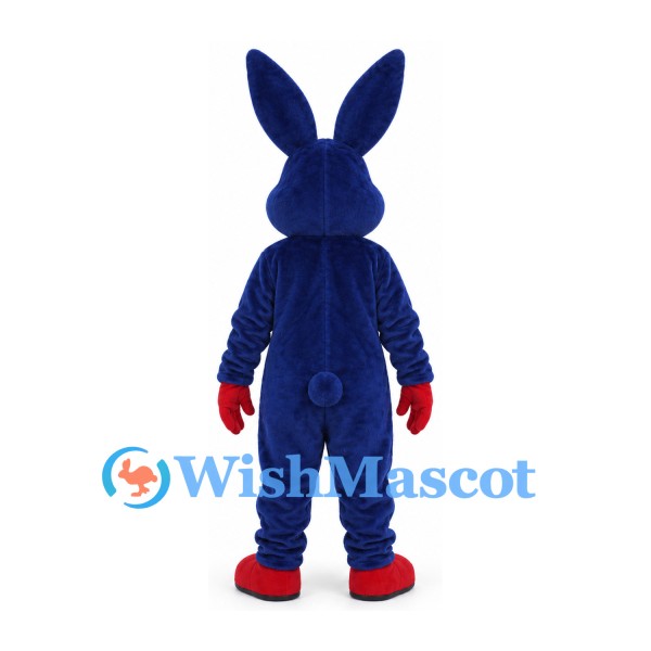 Rabbit Mascot Costume in Blue with Yellow Belly and Red Shoes