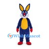 Rabbit Mascot Costume in Blue with Yellow Belly and Red Shoes