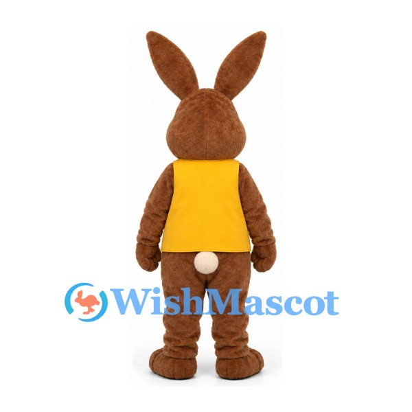 Rabbit Mascot Costume in Brown with Yellow Vest