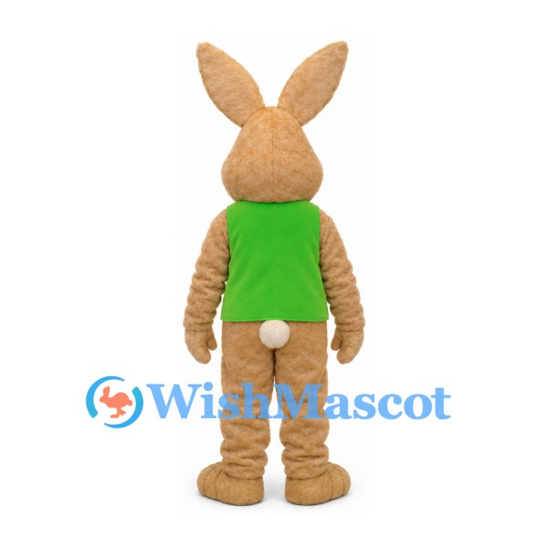 Rabbit Mascot Costume in Beige with Green Vest