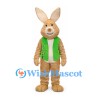 Rabbit Mascot Costume in Beige with Green Vest