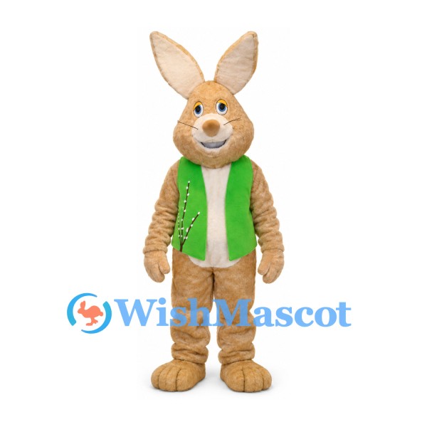 Rabbit Mascot Costume in Beige with Green Vest