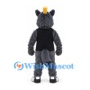 Wolf Mascot Costume in Gray with Black Shirt and Yellow Crest