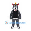 Wolf Mascot Costume in Gray with Black Shirt and Yellow Crest