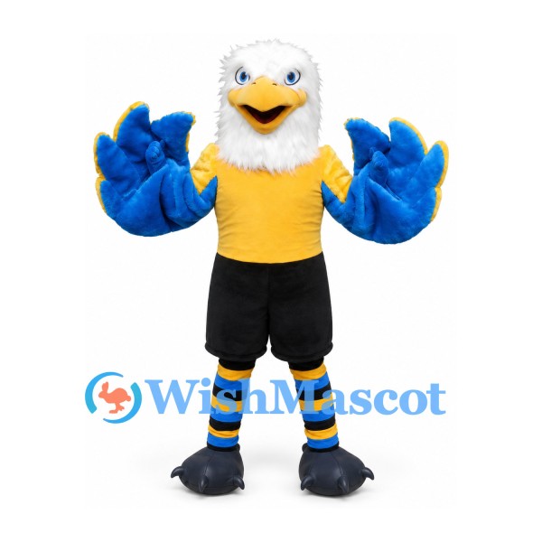 Eagle Mascot Costume with Yellow Jersey and Blue Wings