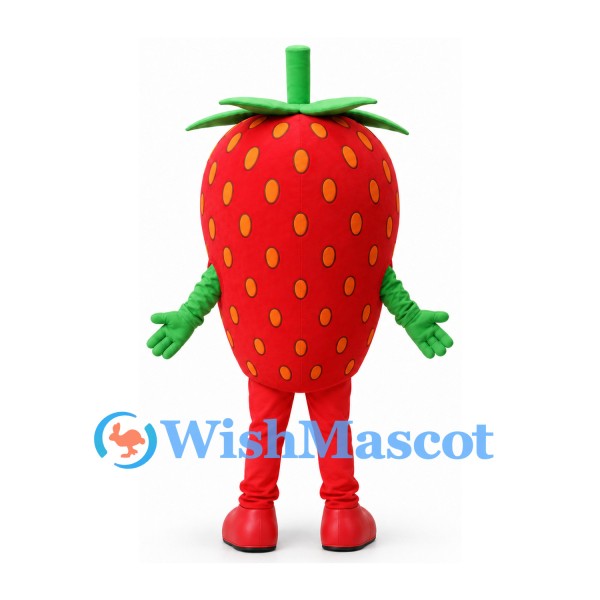 Strawberry Mascot Costume in Red with Green Leaf Collar