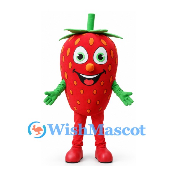 Strawberry Mascot Costume in Red with Green Leaf Collar
