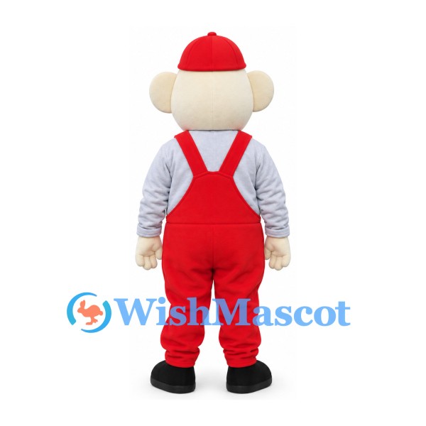 Mouse Mascot Costume with Red Cap and Overalls