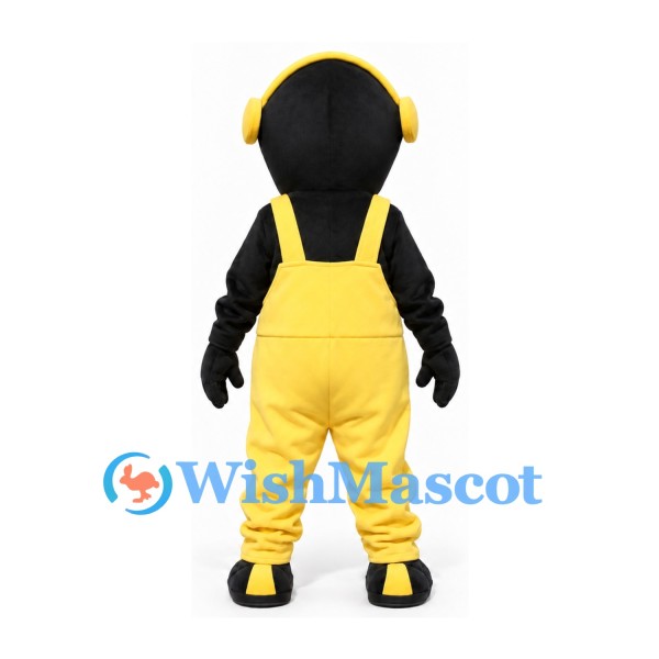 Mole Mascot Costume in Black with Yellow Overalls