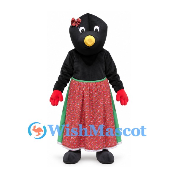 Mole Mascot Costume in Black with Red Floral Skirt