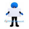 Signboard Mascot Costume with Blue Curly Hair