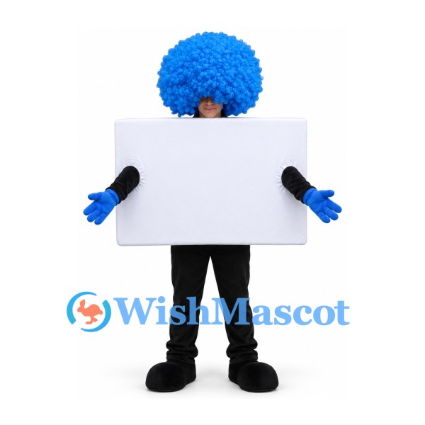 Signboard Mascot Costume with Blue Curly Hair