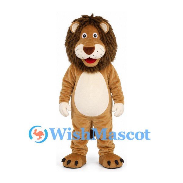 Lion Mascot Costume with Shaggy Brown Mane and Cream Belly